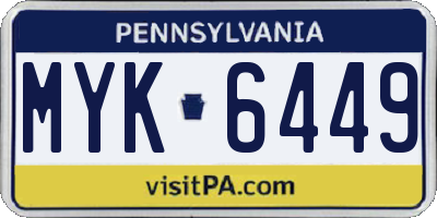 PA license plate MYK6449
