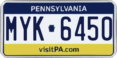PA license plate MYK6450