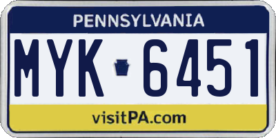 PA license plate MYK6451