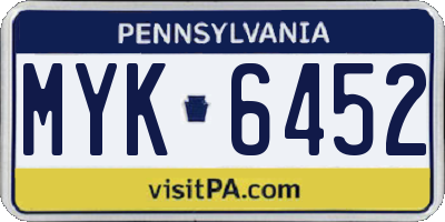PA license plate MYK6452