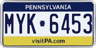 PA license plate MYK6453