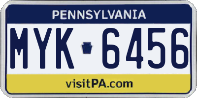 PA license plate MYK6456