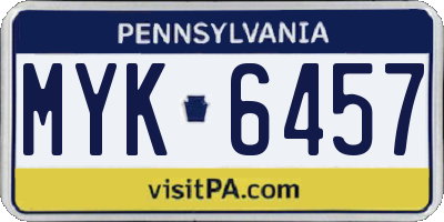 PA license plate MYK6457