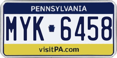 PA license plate MYK6458