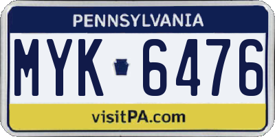 PA license plate MYK6476
