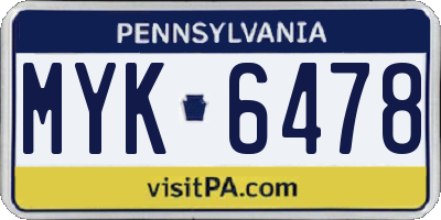 PA license plate MYK6478