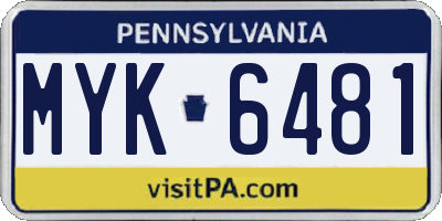 PA license plate MYK6481