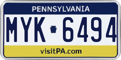 PA license plate MYK6494