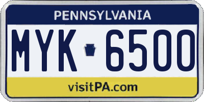 PA license plate MYK6500