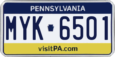PA license plate MYK6501