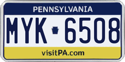 PA license plate MYK6508