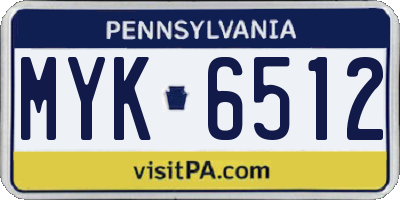 PA license plate MYK6512