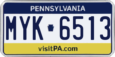 PA license plate MYK6513