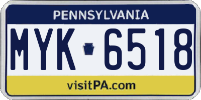 PA license plate MYK6518