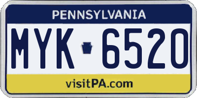 PA license plate MYK6520