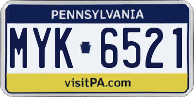 PA license plate MYK6521