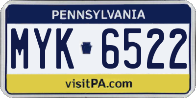 PA license plate MYK6522