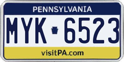 PA license plate MYK6523
