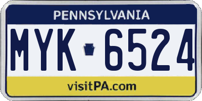 PA license plate MYK6524
