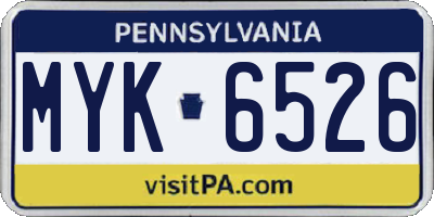 PA license plate MYK6526