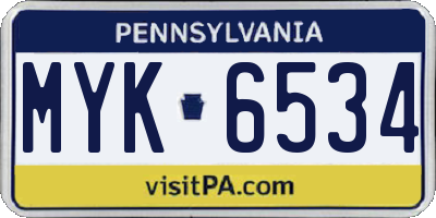 PA license plate MYK6534