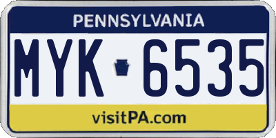 PA license plate MYK6535