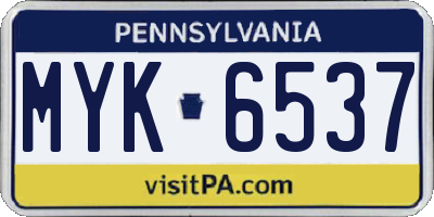 PA license plate MYK6537