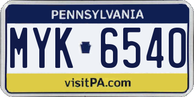 PA license plate MYK6540