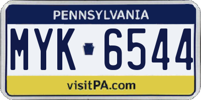 PA license plate MYK6544