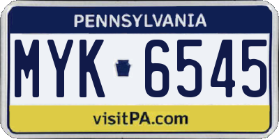 PA license plate MYK6545