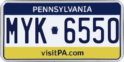 PA license plate MYK6550