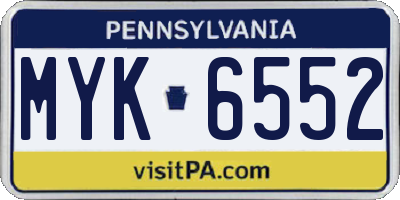 PA license plate MYK6552