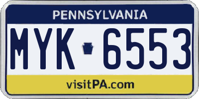 PA license plate MYK6553