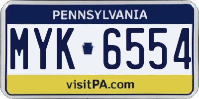 PA license plate MYK6554