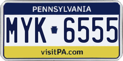 PA license plate MYK6555