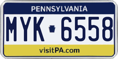 PA license plate MYK6558