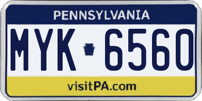 PA license plate MYK6560