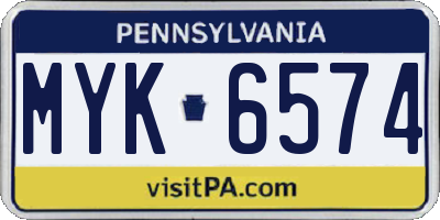 PA license plate MYK6574