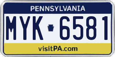 PA license plate MYK6581