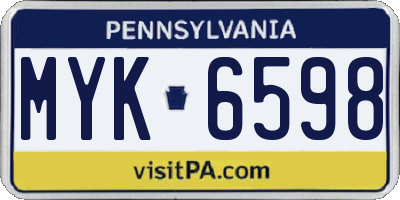 PA license plate MYK6598