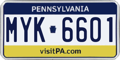 PA license plate MYK6601