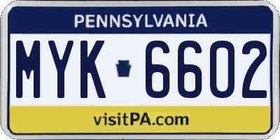 PA license plate MYK6602