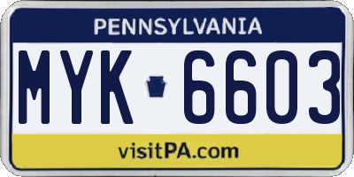 PA license plate MYK6603