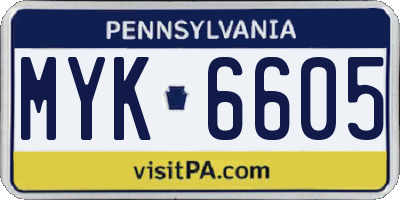 PA license plate MYK6605