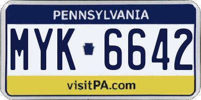 PA license plate MYK6642