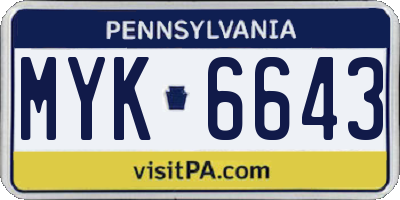 PA license plate MYK6643