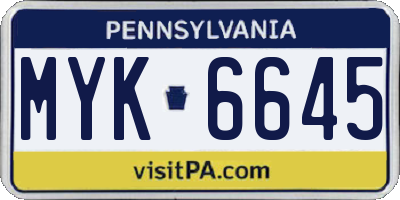 PA license plate MYK6645