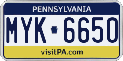 PA license plate MYK6650