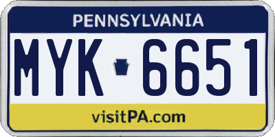 PA license plate MYK6651