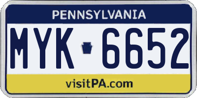 PA license plate MYK6652